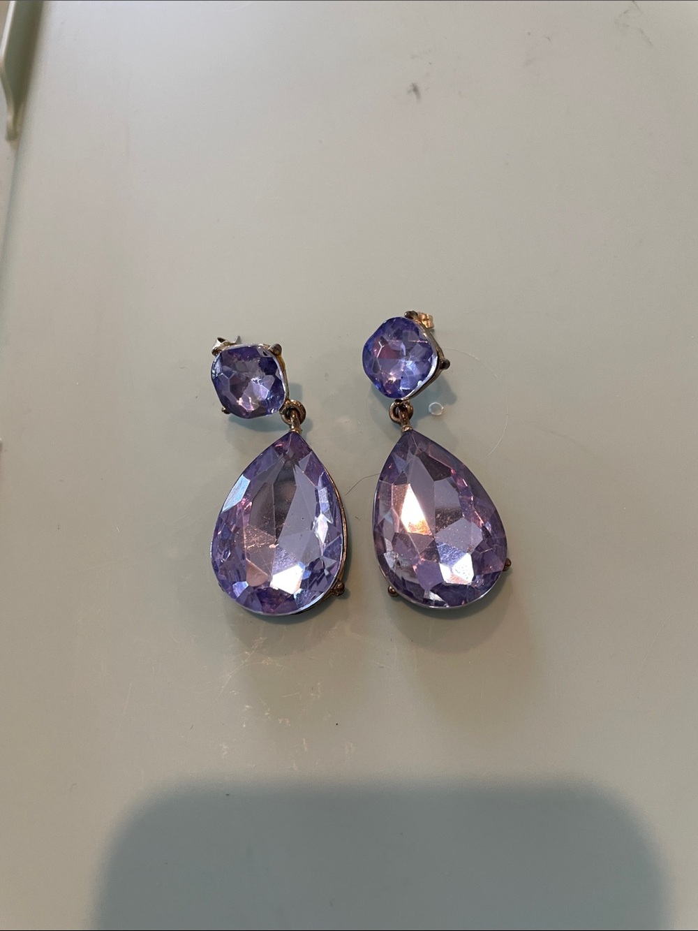 Lavender/blue Teardrop Crystal Drop Earrings - Unbranded